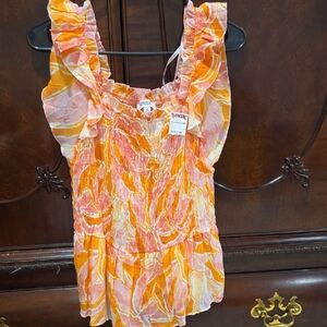 Nanette Lepore Orange and Pink Ruffle Blouse